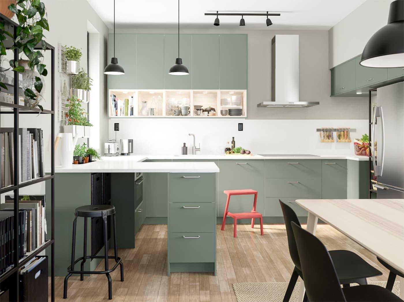 Сочетание серого и зеленого в современных кухнях