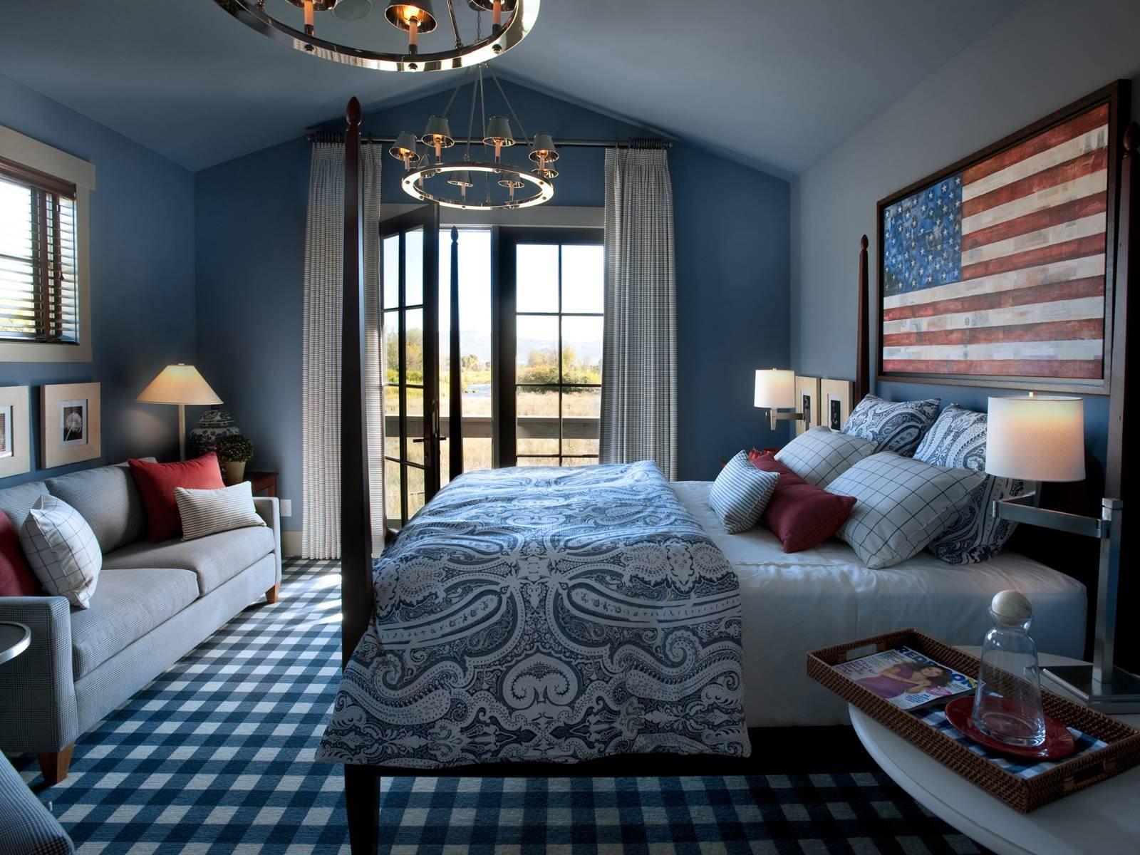 Синий и коричневый цвет в интерьере спальни