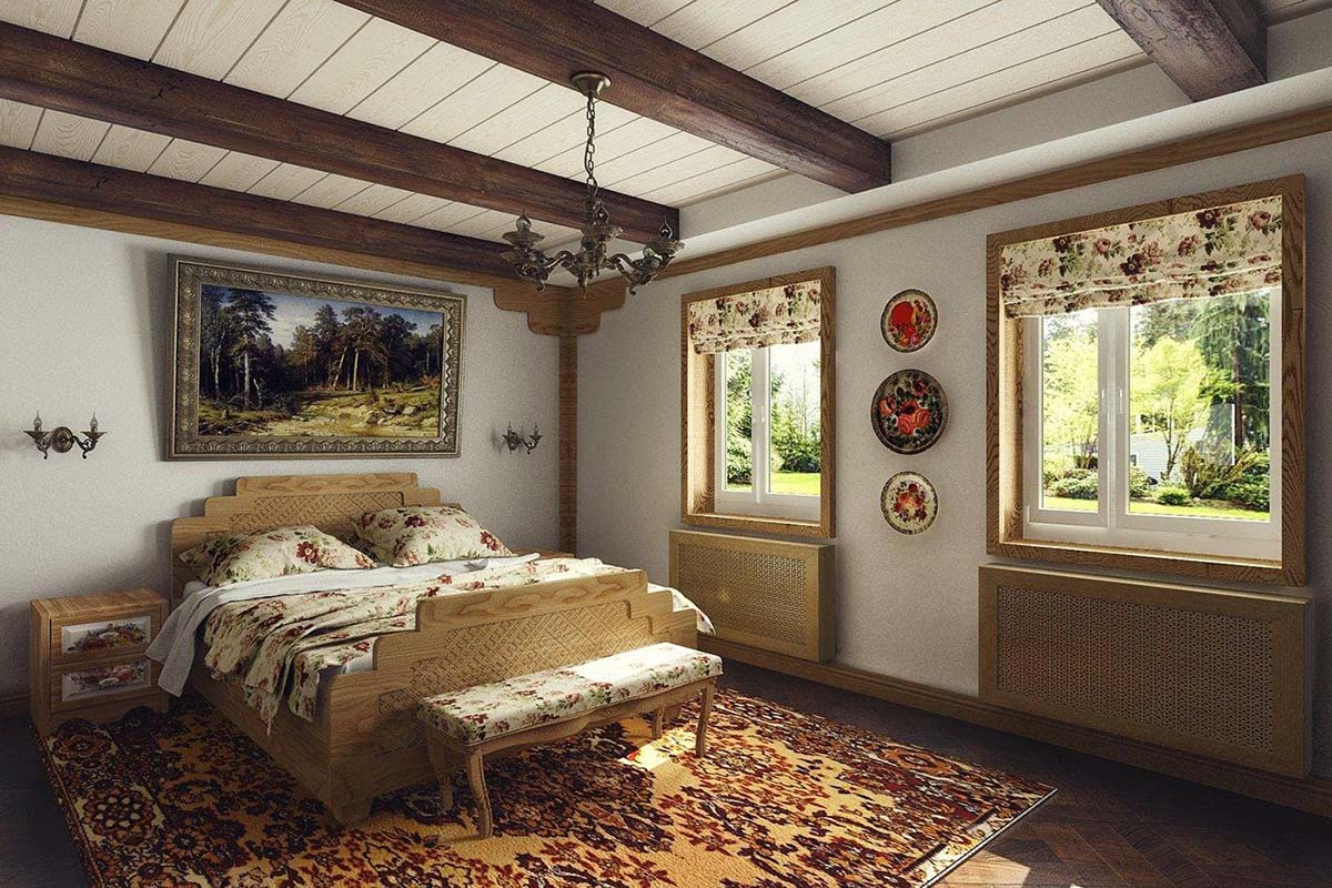 Спальня в стиле русского интерьера